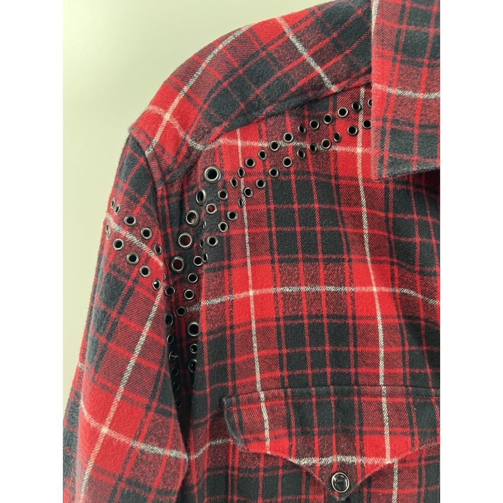 IRO Women’s Long Sleeve Flannel Snap Front Cotton Plaid Top Grommet Detail 38/6 - Picture 5 of 10